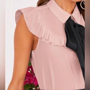 Shein Baby Pink blouse top collar and black tie neck